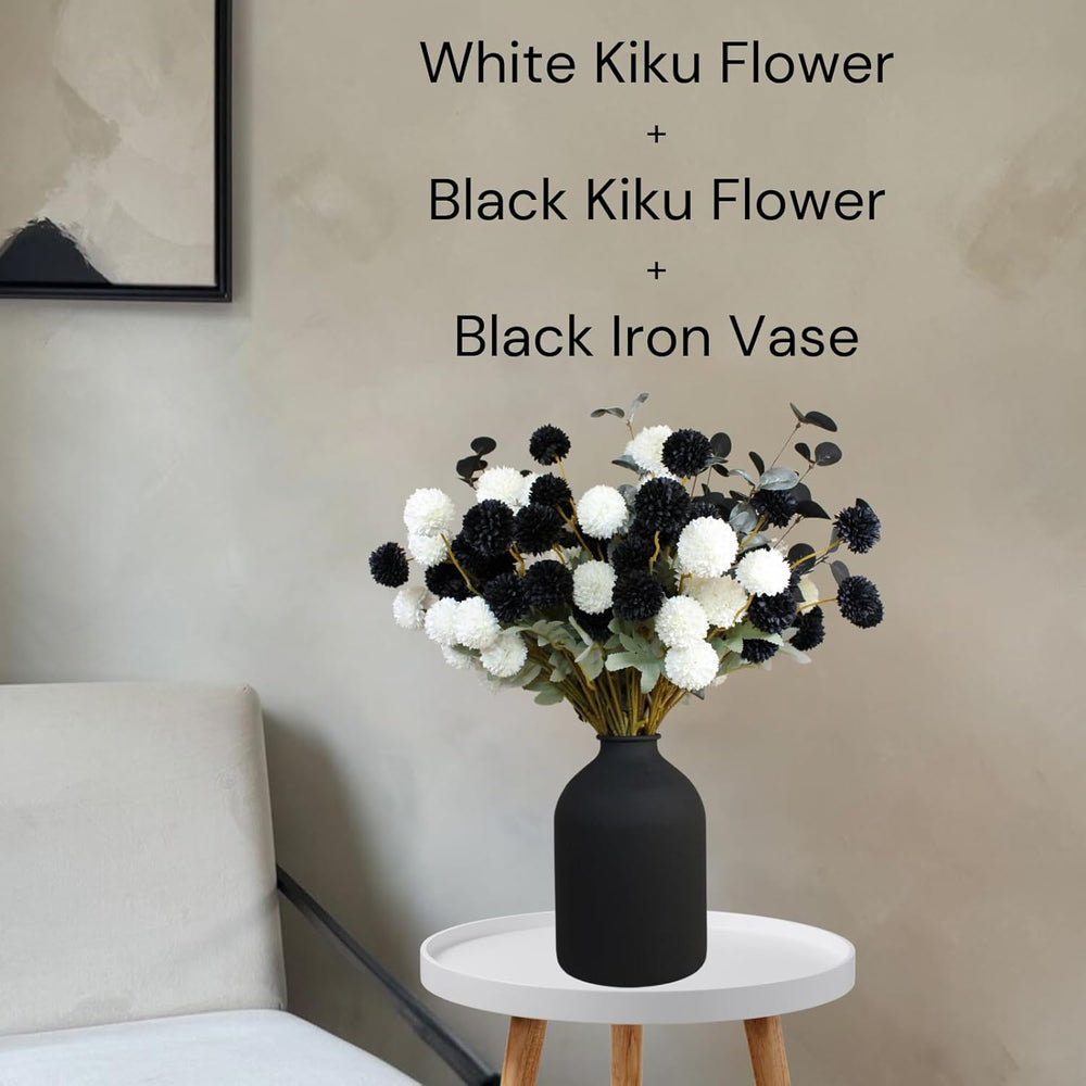12 Black Artificial Flowers & Eucalyptus Long Stems, Halloween Decor