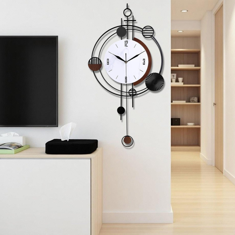 Wall Clock with Pendulum, Silent Quality Quartz Battery Operated, Round Analo...