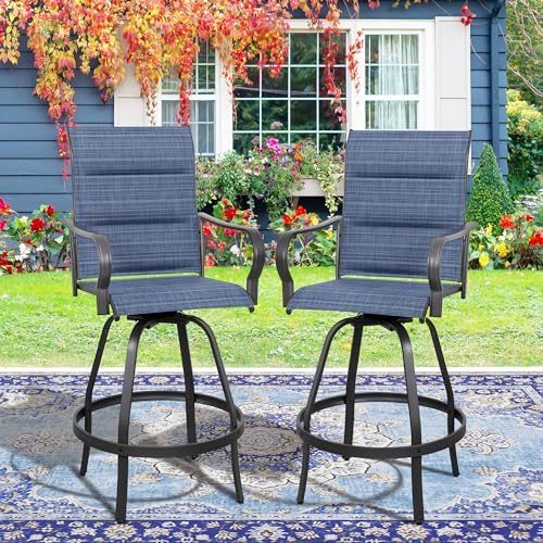 Vongrasig 2 Piece Outdoor Patio Swivel Bar Chairs, All Weather Padded Sling T...