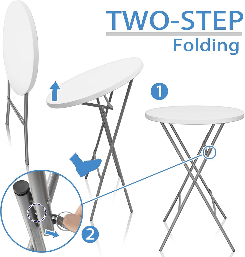 GUAGUA 32inch Folding Cocktail Tables, Bar Height, 2 Pack, White