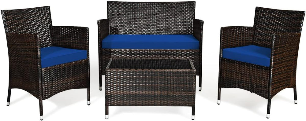 Tangkula 4-Piece Modern Patio Rattan Conversation Set, Outdoor Wicker Furnitu...