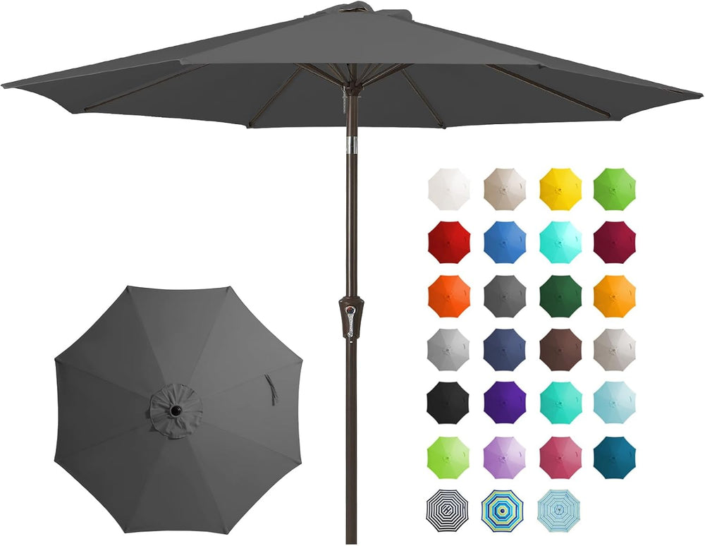 JEAREY 9FT Outdoor Patio Umbrella, Market Umbrella, Dark Gray