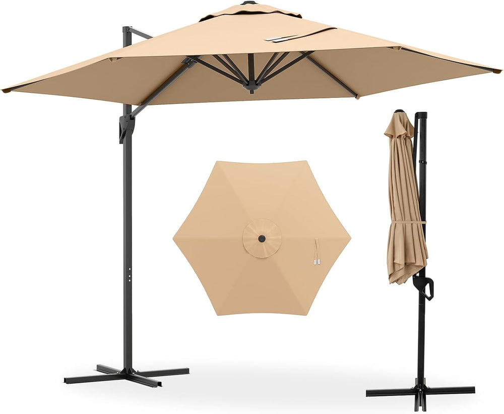 Tangkula 9 FT Cantilever Patio Umbrella, Heavy Duty Offset Outdoor Hanging Um...