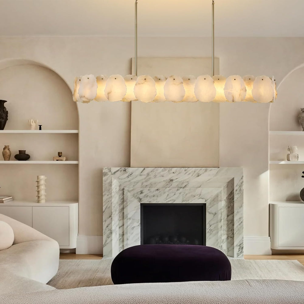 Alabaster Chandelier, 58 Inch Modern Rectangular Chandelier for Dining Room, ...