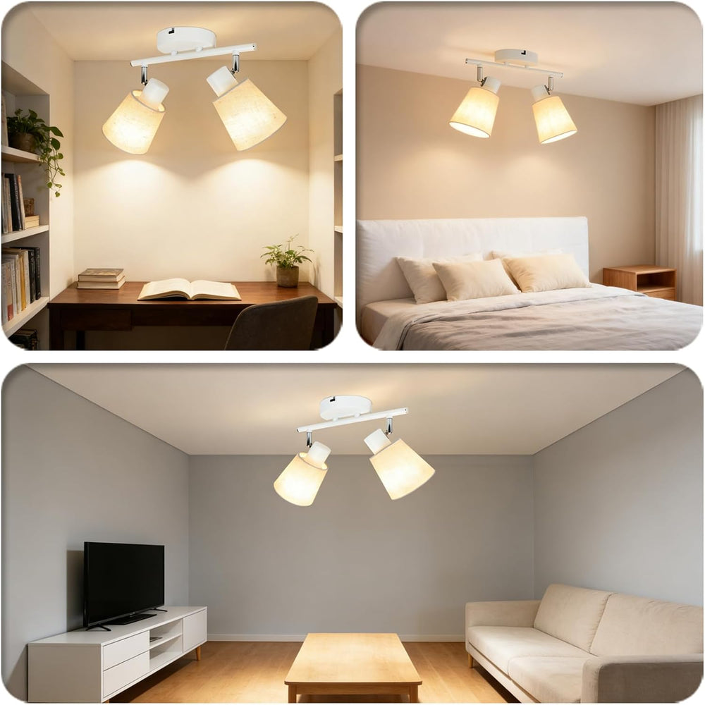 HiBay 2-Light White Track Lighting Ceiling, Linen Shade Spotlight, E26