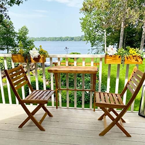 Patio Wise Folding Patio Chair Set of 2 – Foldable Acacia Wood Outdoor Chairs...