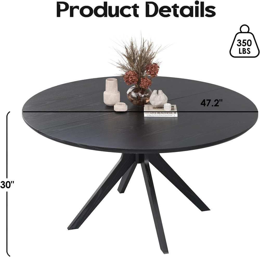 Soohow 47.2" Solid Wood Round Dining Table for 4-6 People with Intersect...