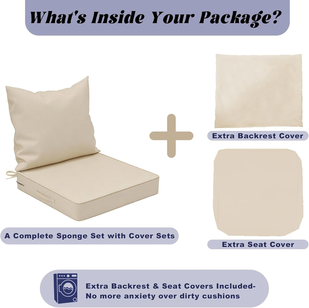 Outdoor Cushions 24x24 Inch, Waterproof Fade Resistant, 2 Covers, White