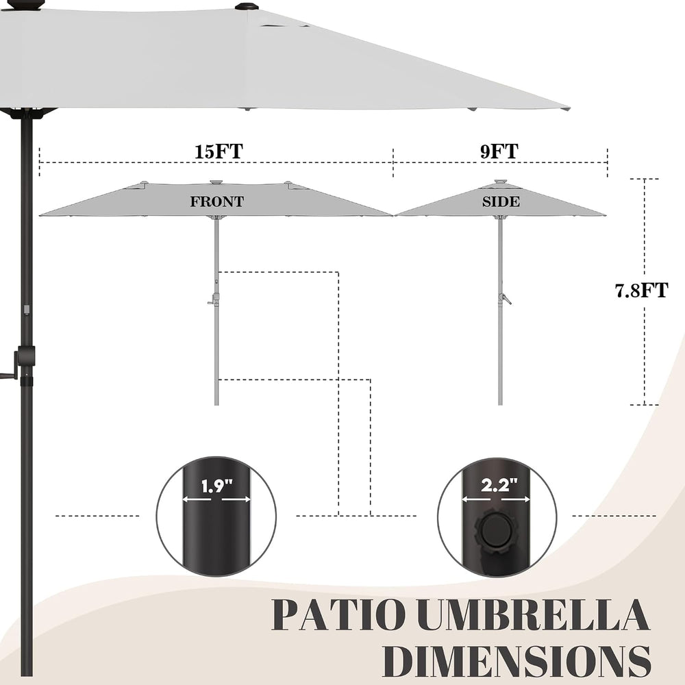 GDPFN 15ft Rectangular Patio Umbrella with Solar LED Lights, Double-Sided Out...