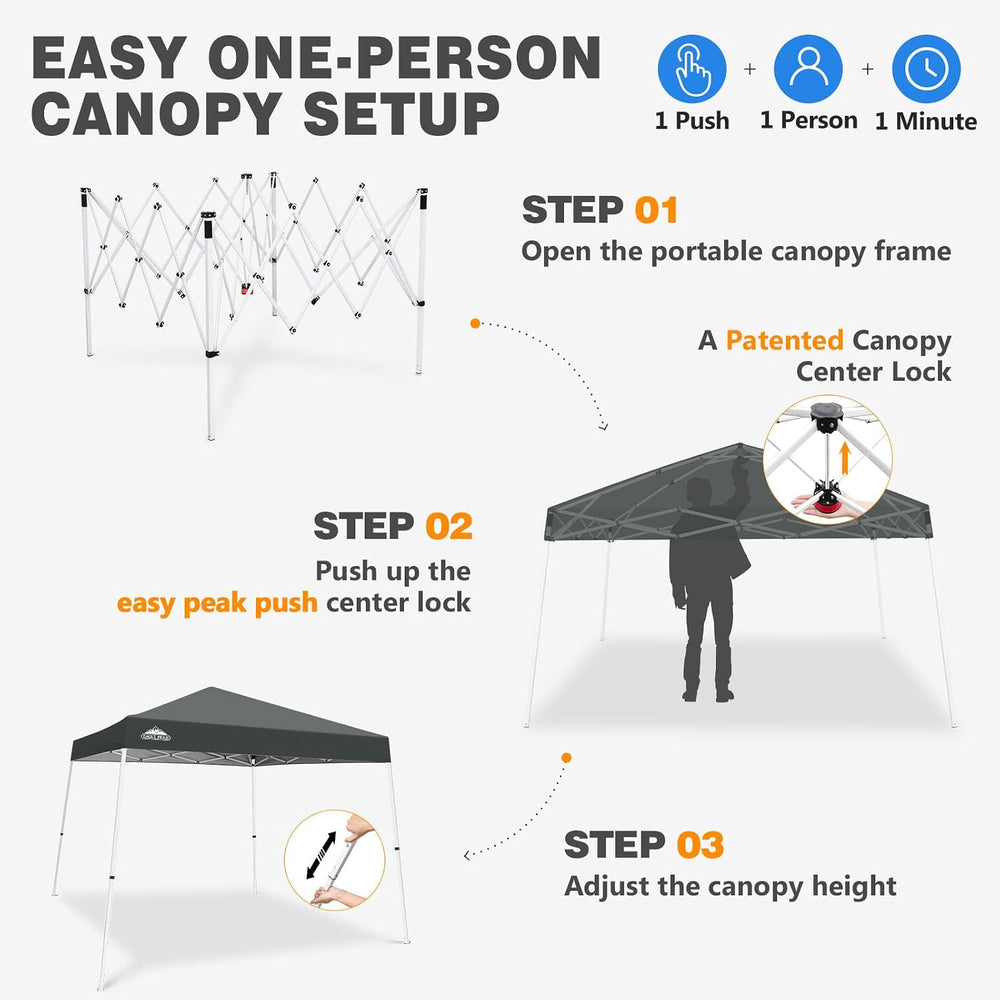 EAGLE PEAK 10x10 Slant Leg Pop Up Canopy Tent, Gray