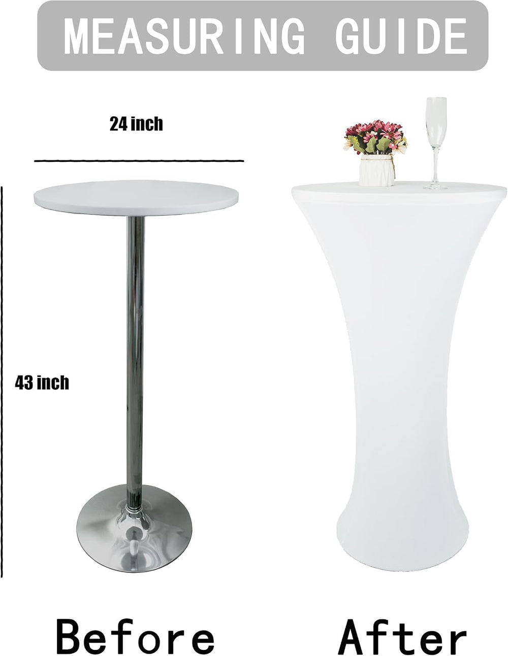 5 Pack 24x43 Inch White Spandex Cocktail Table Cloth Fitted Round Bar Table S...