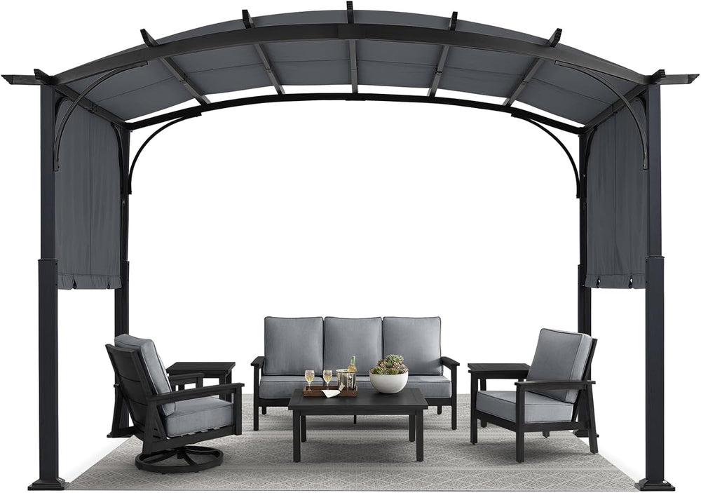 MASTERCANOPY 10x12 ft Heavy Duty Pergola with Sun Shade Canopy, Dark Grey