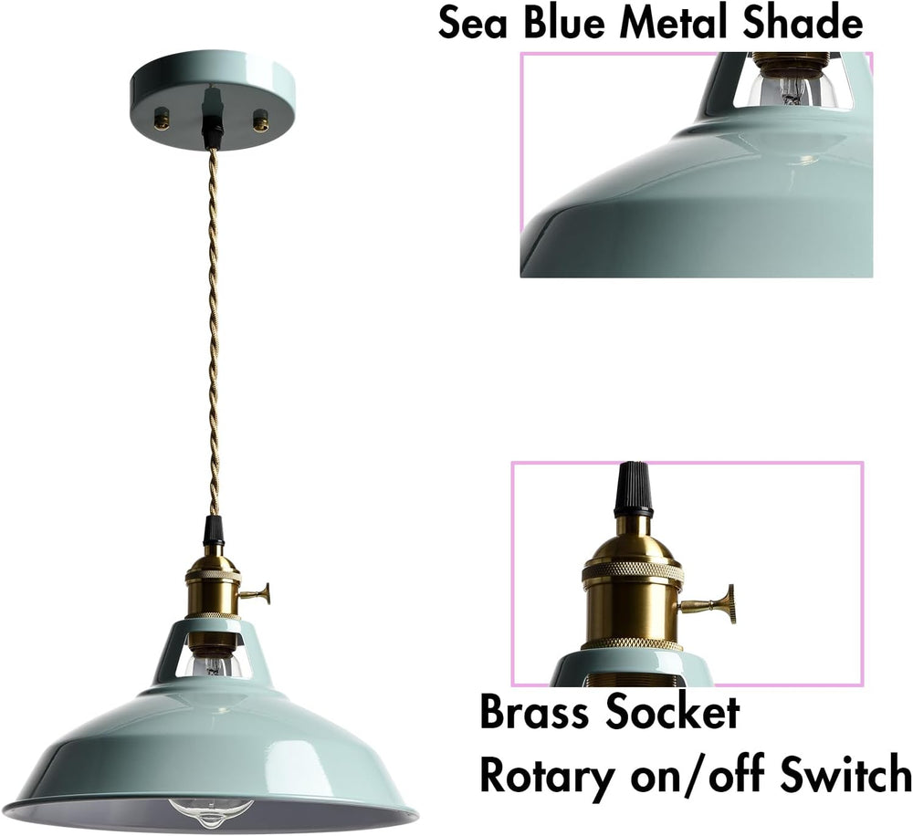 CLAXY Modern Pendant Light Sea Blue Dimmable Kitchen Hanging Light Fixture