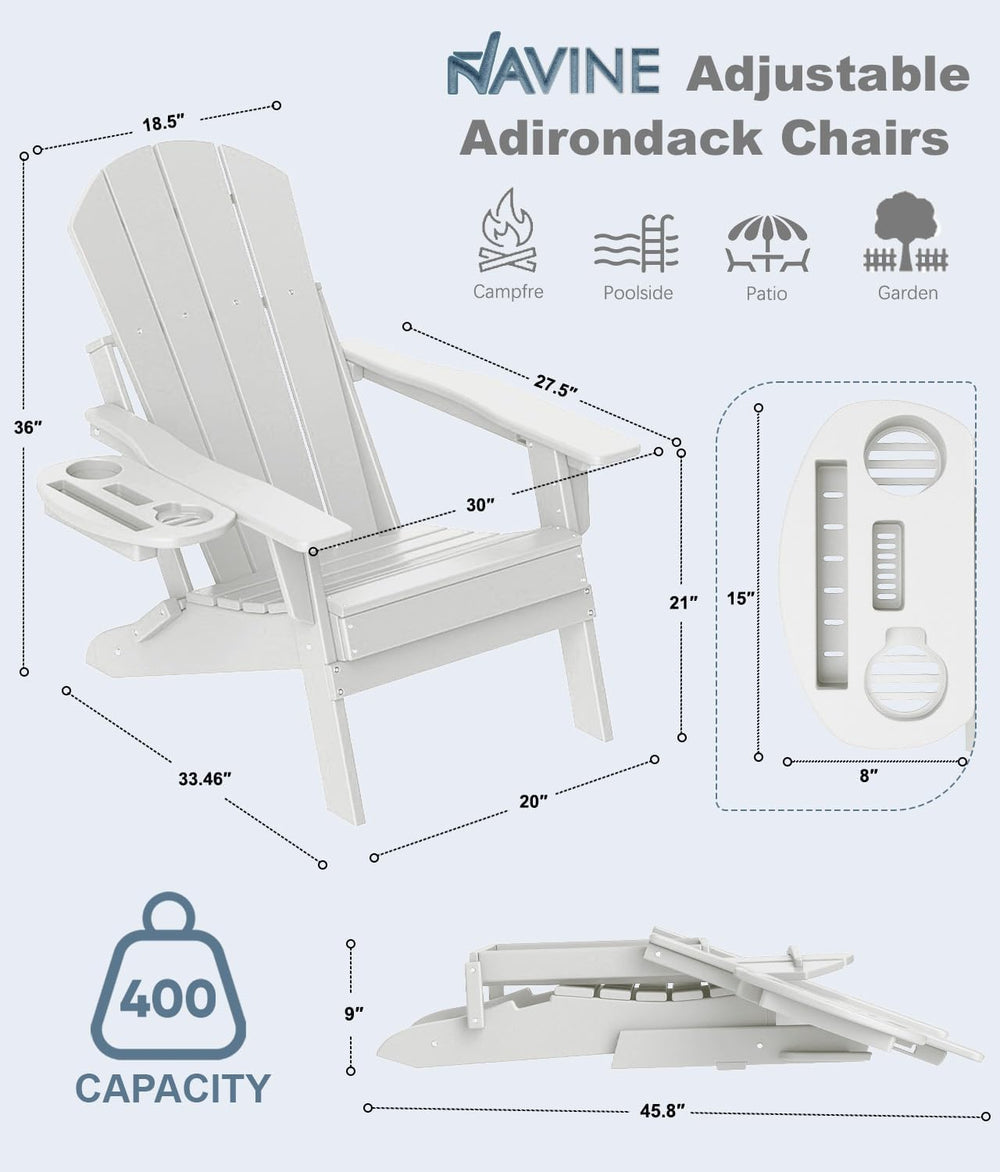 NAVINE Adjustable Adirondack Chairs Set of 4 with Cup Holders, White