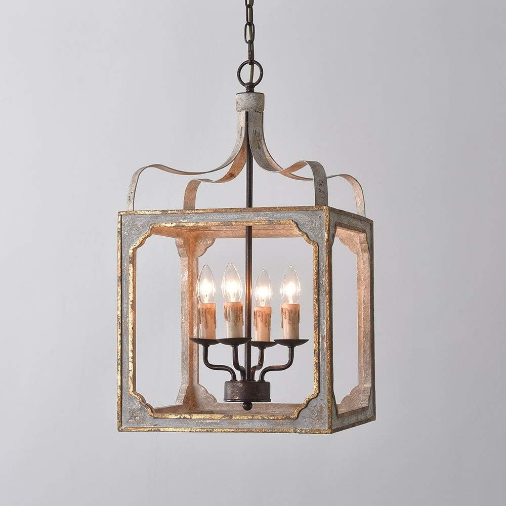 LOVEDIMA French Country Chandelier 4-Light Lantern Pendant Lighting Square Wo...