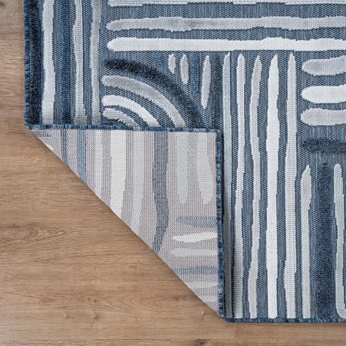 CAMILSON Indoor Outdoor Rug, Navy Blue 8x10 Geometric Arch Striped Area Rugs ...