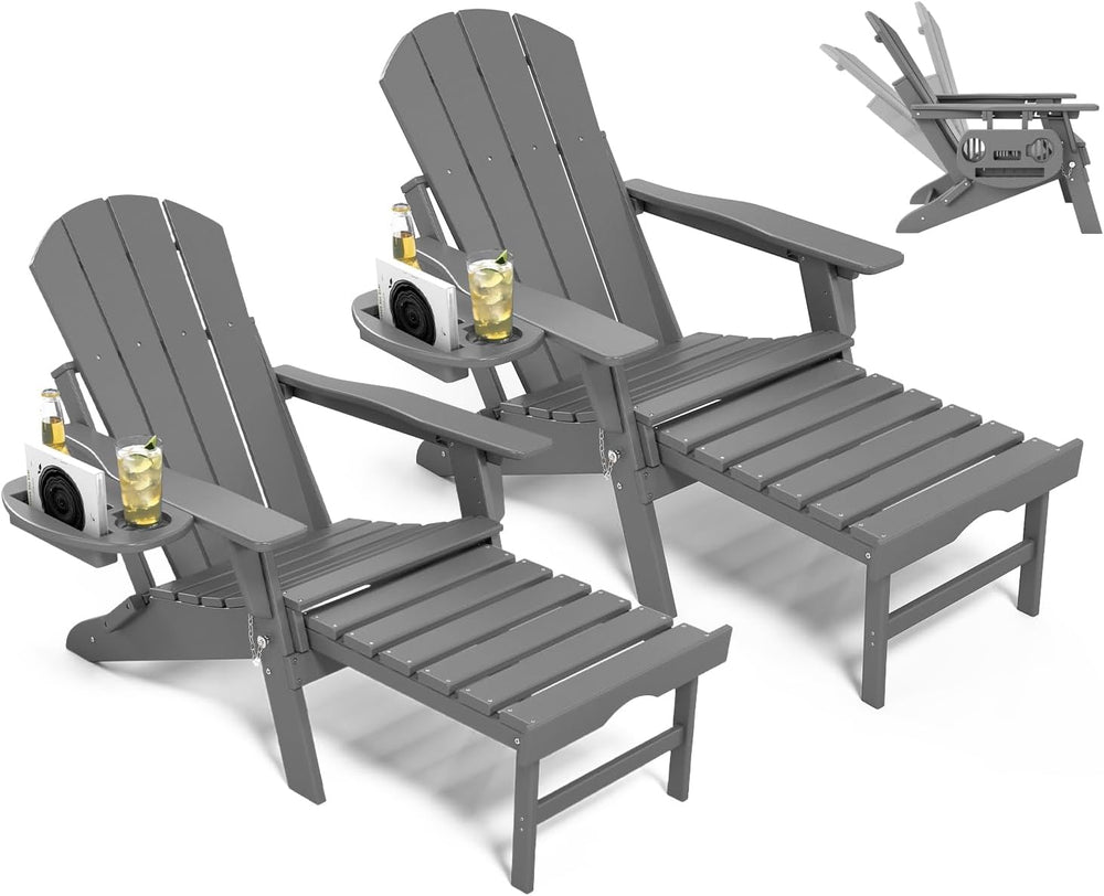 NAVINE Adjustable Adirondack Chair Set of 2 with Retractable Ottoman