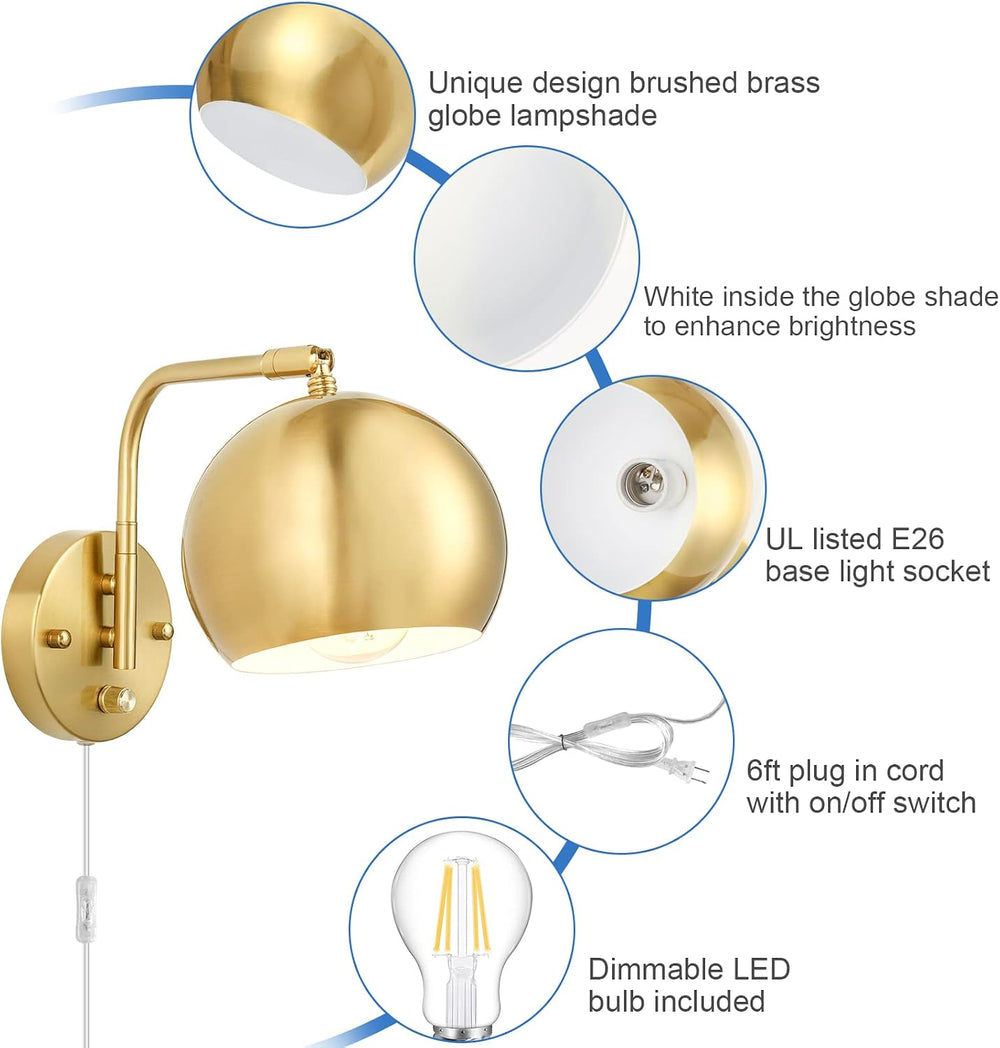 VATONI Wall Sconces Plug in, Dimmable Wall Sconce Swing Arm Wall Lights with ...