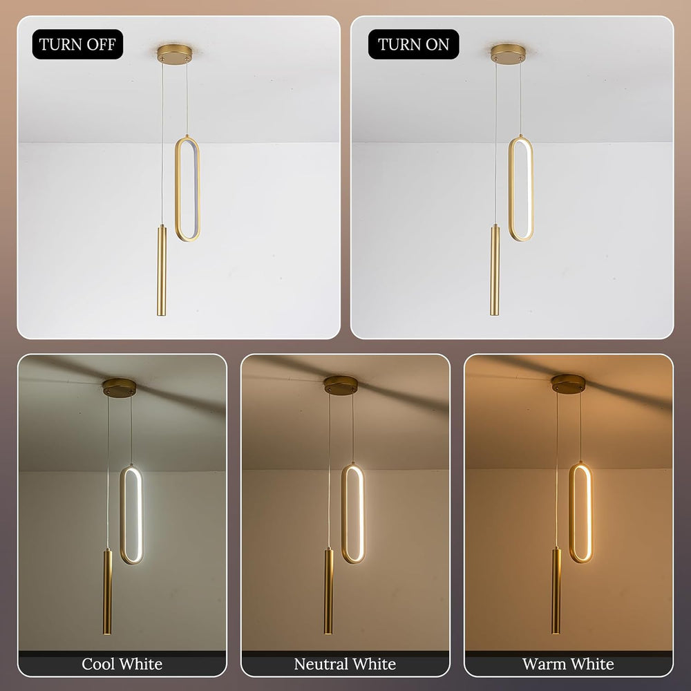Gold Modern Mini LED Pendant Light with Remote Control, 24W 3-Color Temp Step...