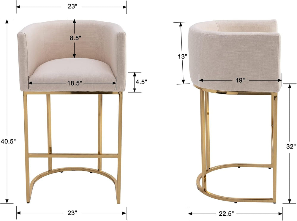 RIVOVA Contemporary Cream Linen Bar Stools Set of 4, 32" Upholstered Fab...