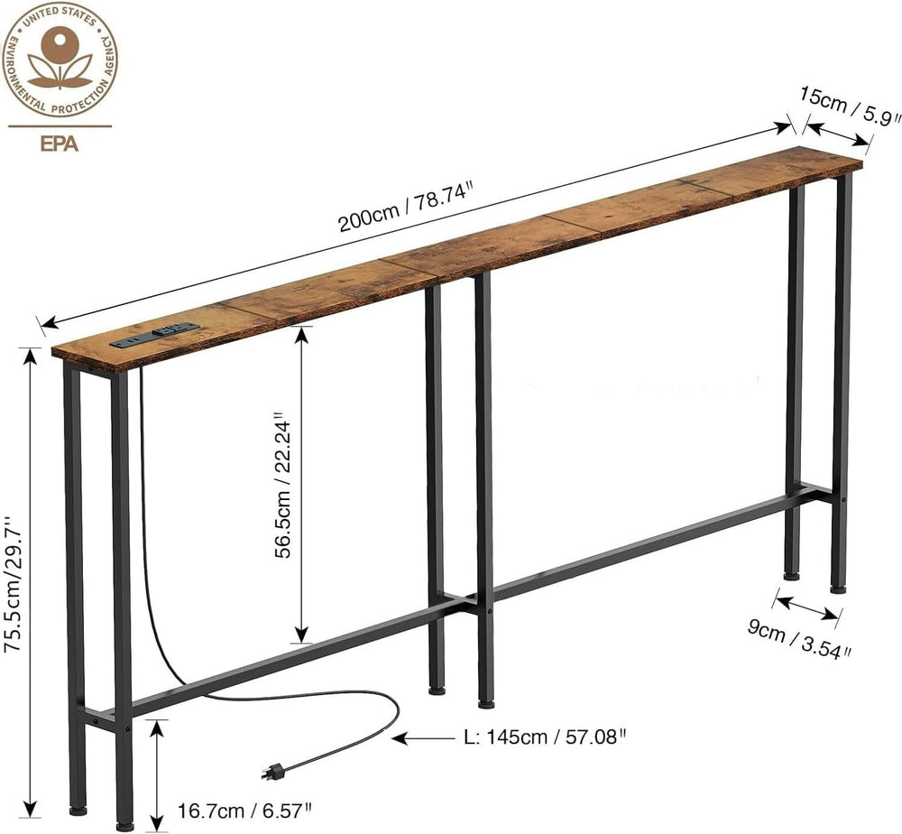 Keelian 70" Narrow Console Sofa Table with Power Outlets & 2 USB Ports