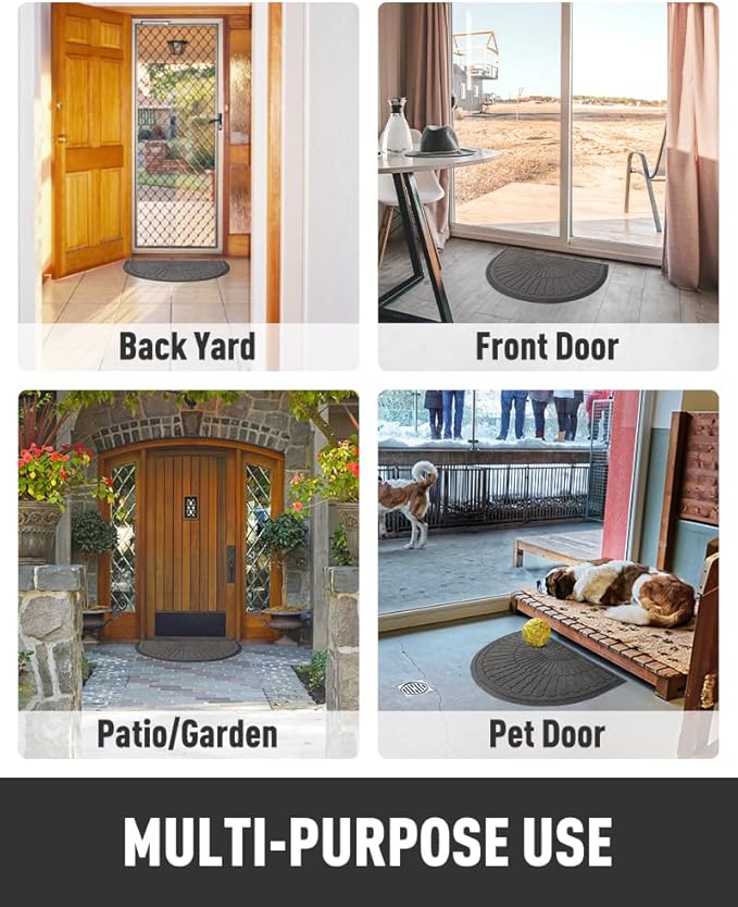 tchdio Door Mat Outdoor Indoor Entrance Doormat-Semicircular Durable Rubber N...