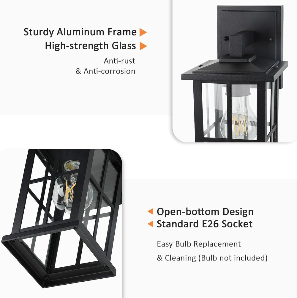 BesLowe 2-Pack Outdoor Wall Light Fixtures, Exterior Porch Lights, Black