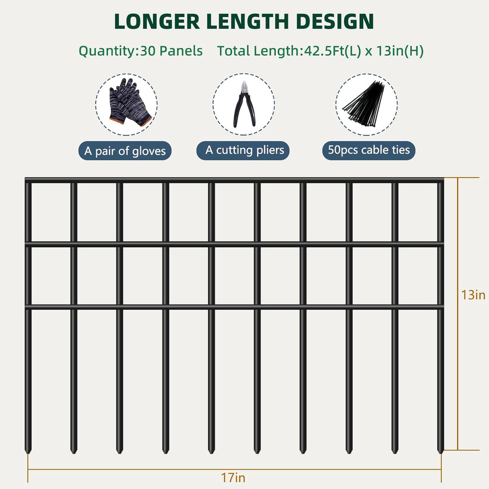 42.5ft(L) x 13in(H) Animal Barrier Fence, 30 Panels No Dig Garden Fence for D...