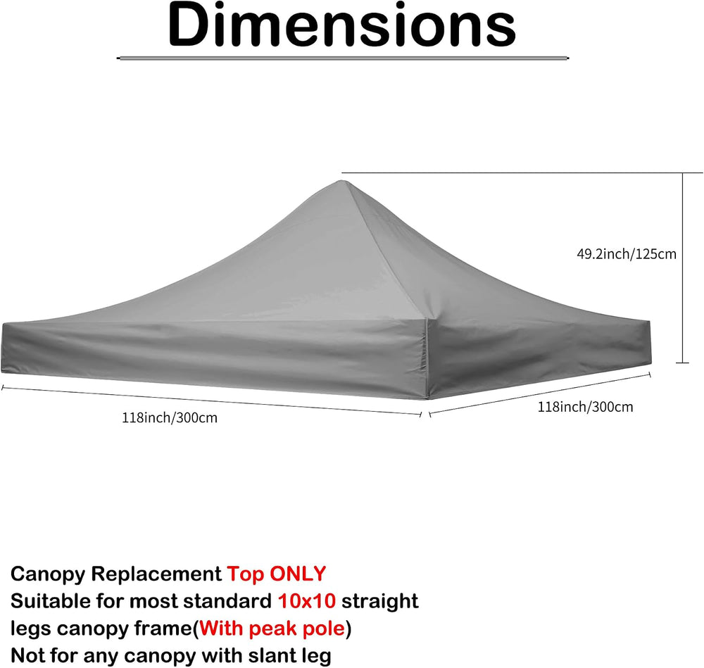 10x10 Canopy Replacement Top,Pop Up Tent Cover for Straight Leg Frame