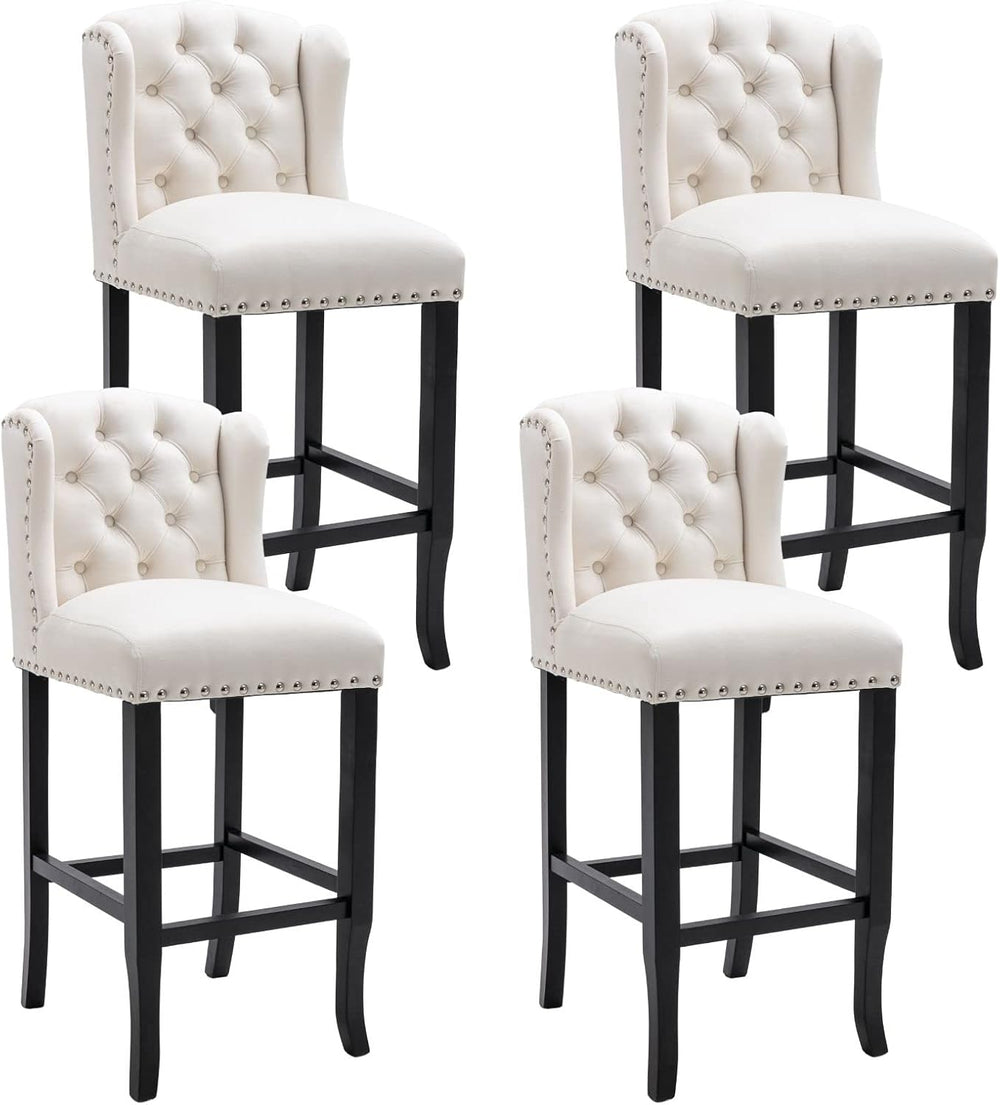 DUOMAY Modern Tufted 30" Bar Stools Set of 4, Velvet White