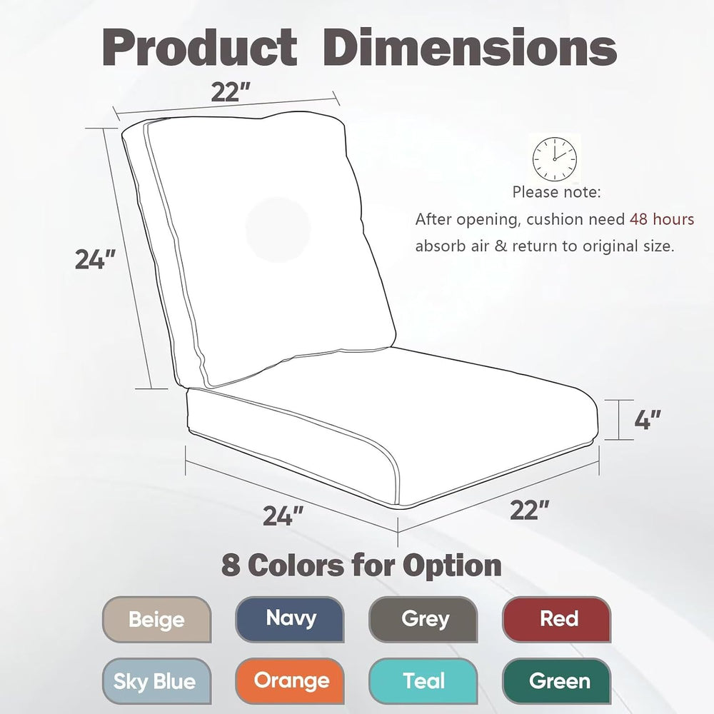 Luxury 22*24*6in Outdoor Patio Cushions, 5 Pieces Grey Outdoor Cushion