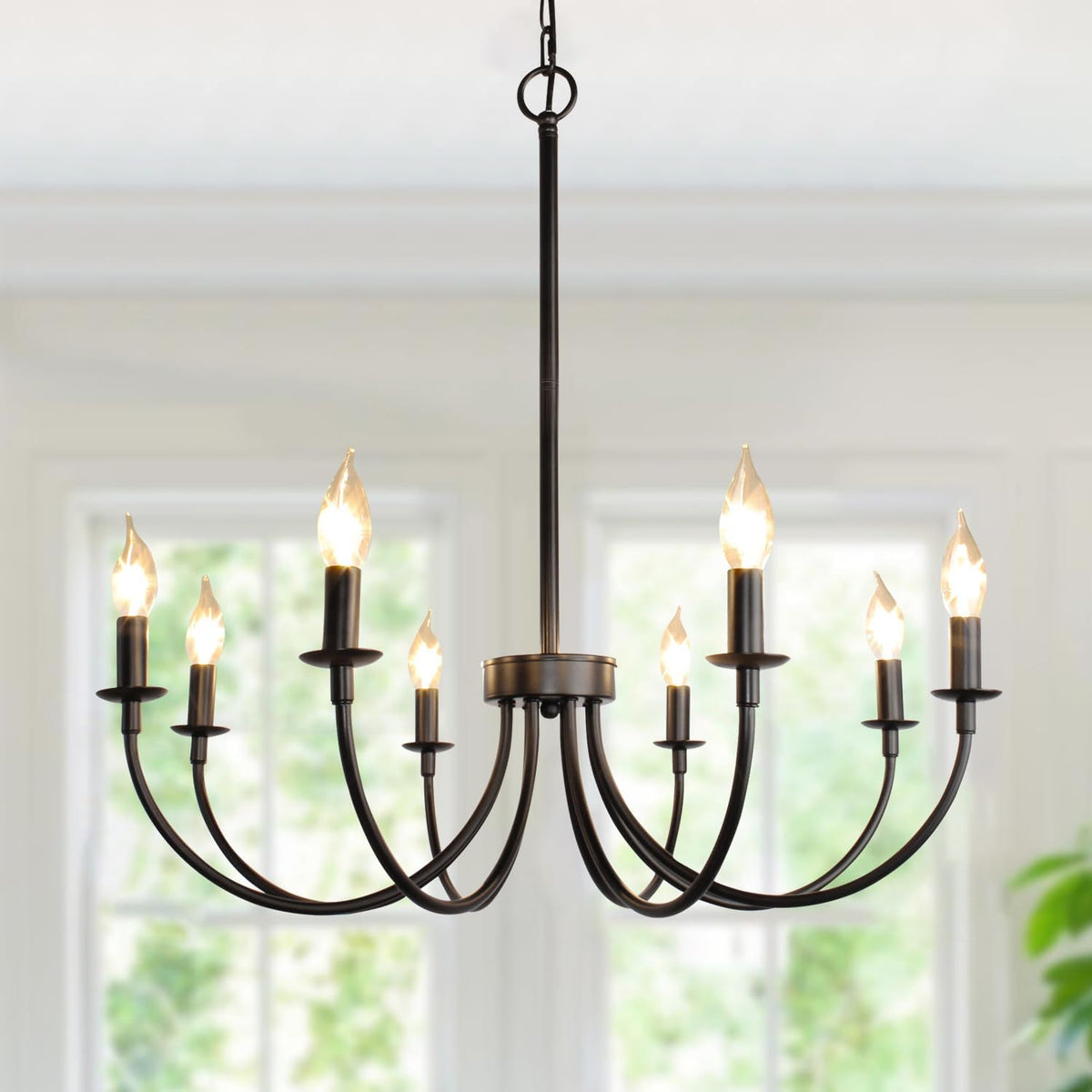 8 light black farmhouse chandelier, dining room light, main product view