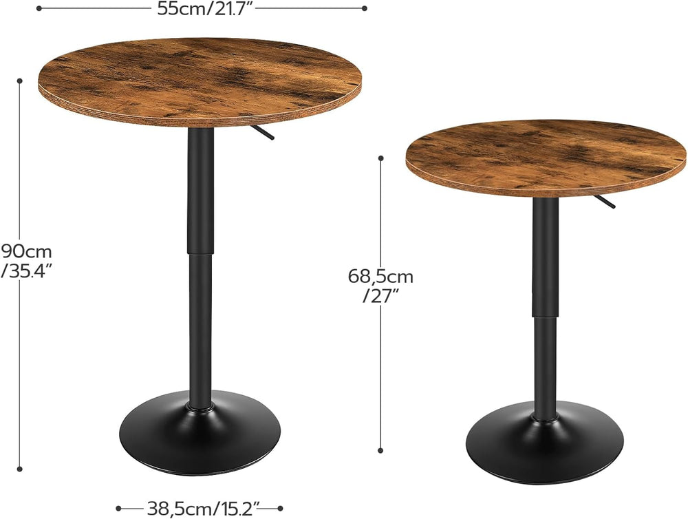 HOOBRO Bar Table, Height-Adjustable Round Pub Table 27-35.4 Inches with Sturd...