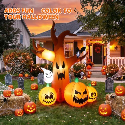 7.9 FT Halloween Inflatable Spooky Tree Outdoor Decor with Built-in LED Light...