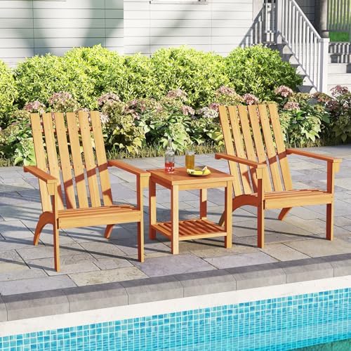 Tangkula Outdoor Adirondack Chair, Solid Acacia Wood Fire Pit Chair with Incl...