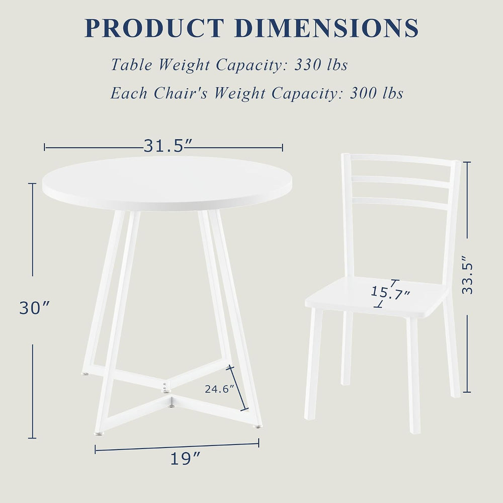 VECELO Small Round Dining Table Set for 2, Wood Tabletop with Strong Metal Fr...