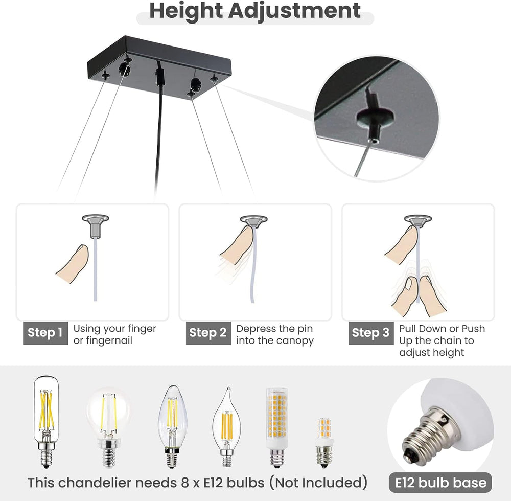7PM Rectangle K9 Crystal Chandelier Modern Rectangular Pendant Lighting Fixtu...