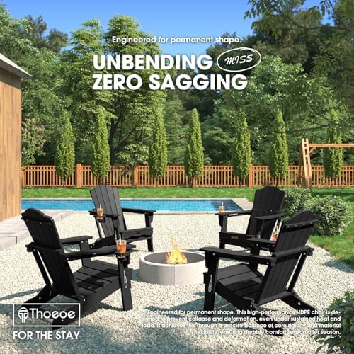 THOEOE Folding Adirondack Chair, HDPE All-Weather Outdoor Chair