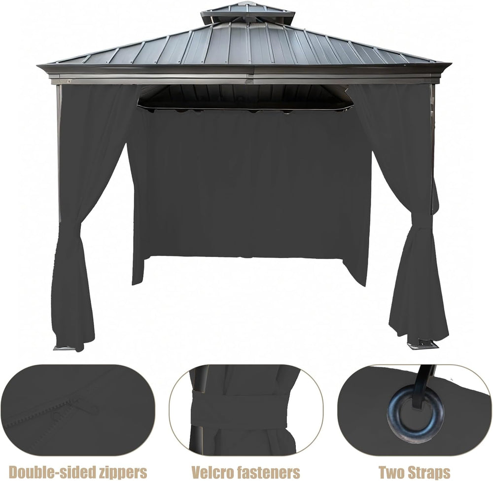 Gazebo Curtain Replacement Universal Privacy Curtain 10'X10'-4Panel-B...