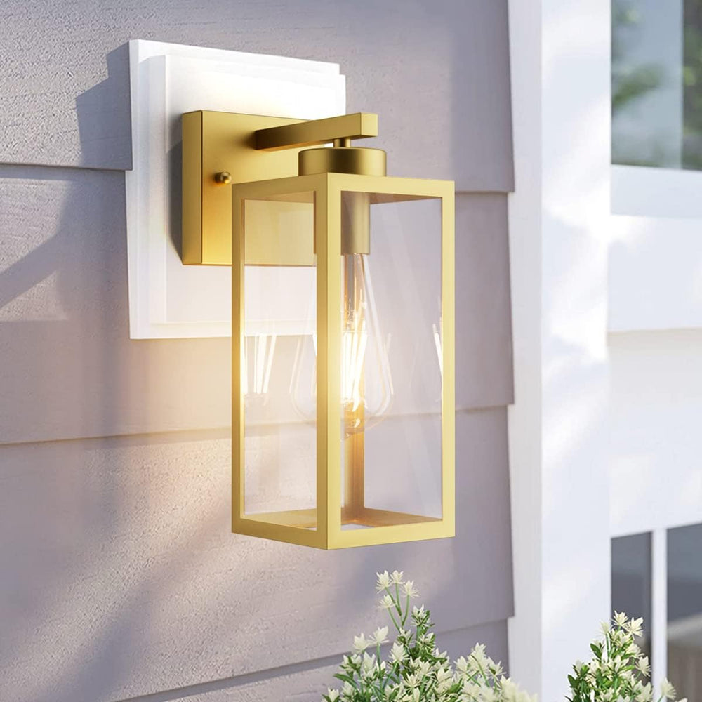 Tipace Outdoor Wall Lantern 2 Pack Gold Exterior Wall Sconce with Clear Glass...