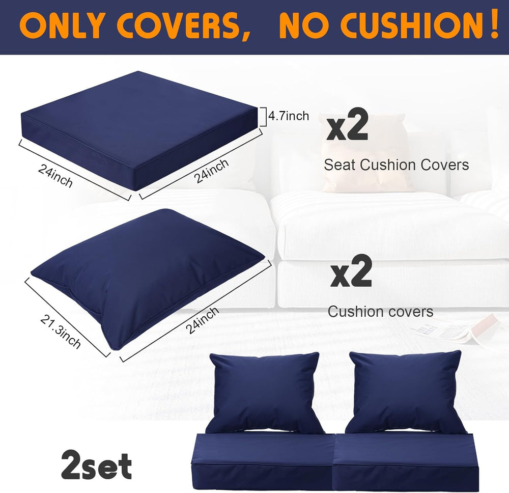 Mindsoft 2 Sets Waterproof Cushion Covers with Backrest, L, Dark Blue