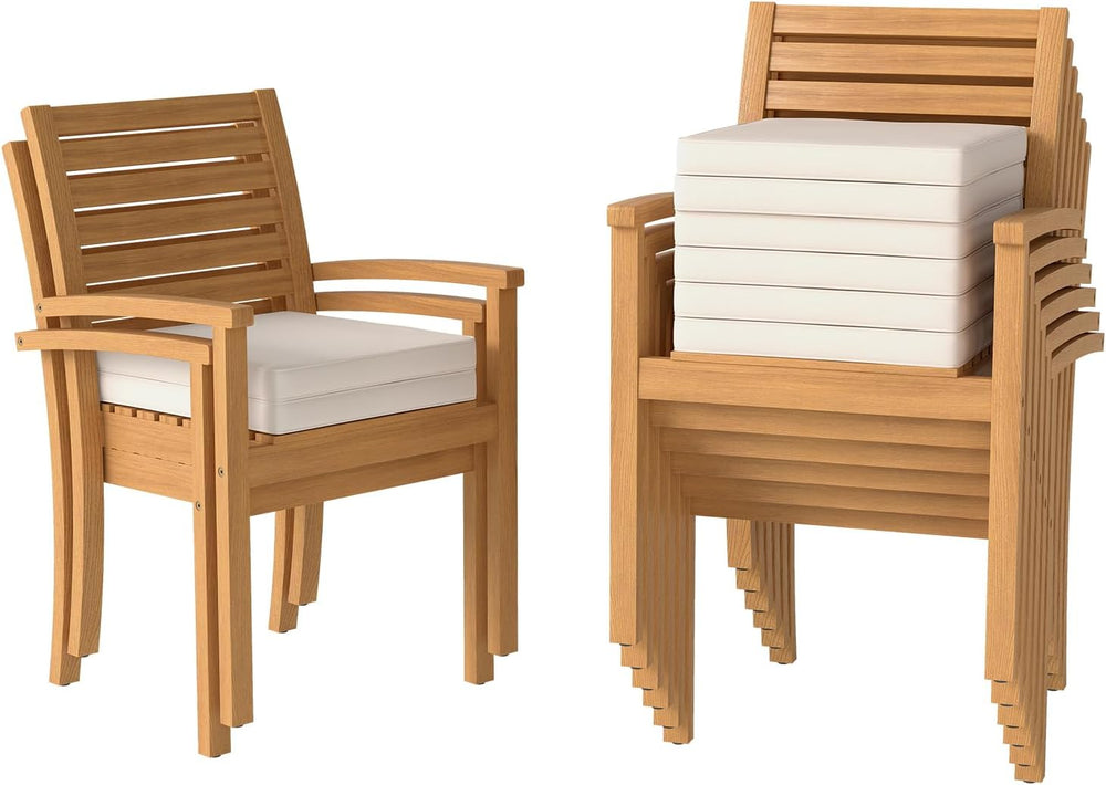 OC Orange-Casual Stackable Patio Dining Chairs Set of 8, Acacia Wood,Beige