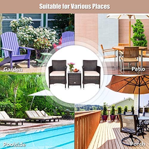 HAPPYGRILL 3 Piece Patio Set Wicker Rattan Furniture Set Outdoor Rattan Conve...