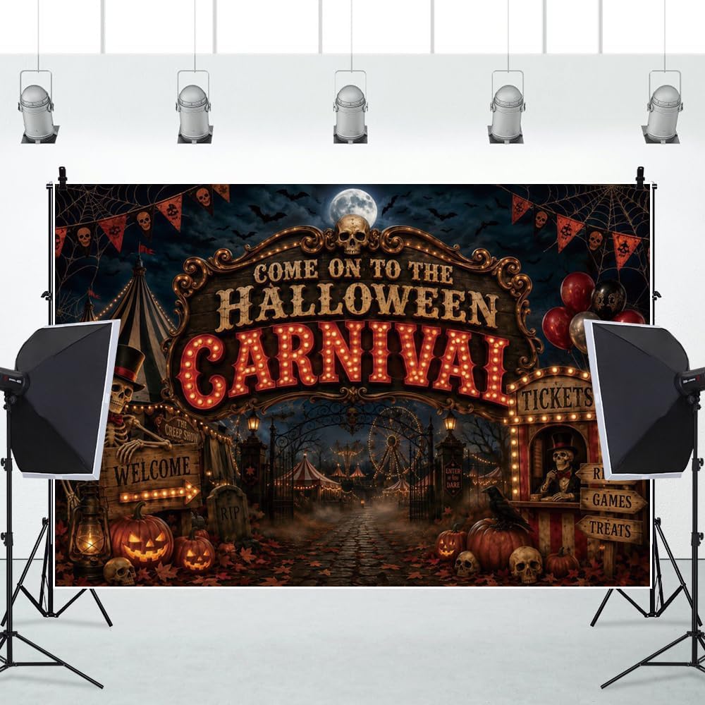 Halloween Carnival Backdrop Spooky Night Skull Haunted Circus Photography Bac...