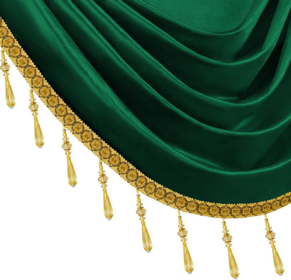 ELKCA Luxury Dark Green Velvet Curtain Valances for Living Room with Beads(98...