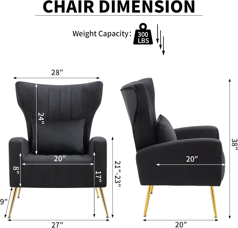 Velvet Accent Arm Chair with Wingback & Lumbar Pillow, Modern Armchair fo...
