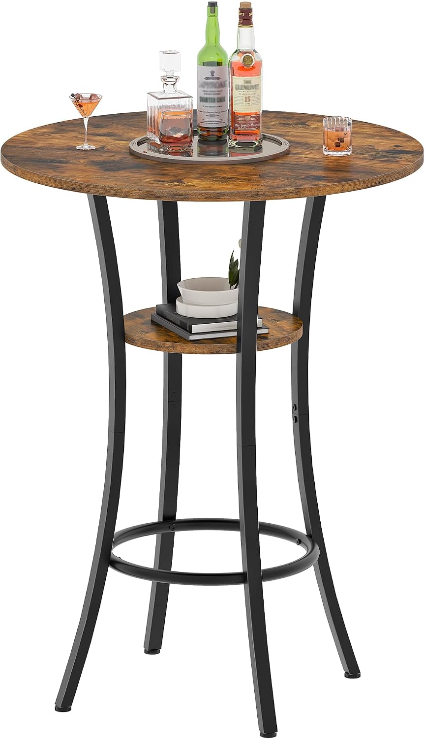 CHOEZON Round Bar Table, 2-Tier High Top & Counter Height Dining Table, f...