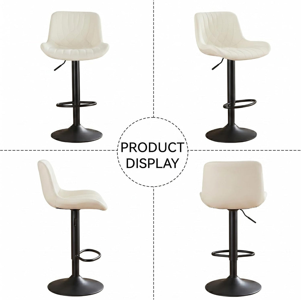 Bar Stools Set of 2, Swivel Adjustable Barstools with Backs, Beige