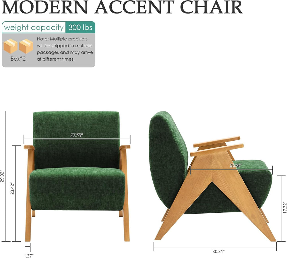 2 Pcs Home Accent Chair Mid Century Modern Accent Chair with Wood Frame, Loun...