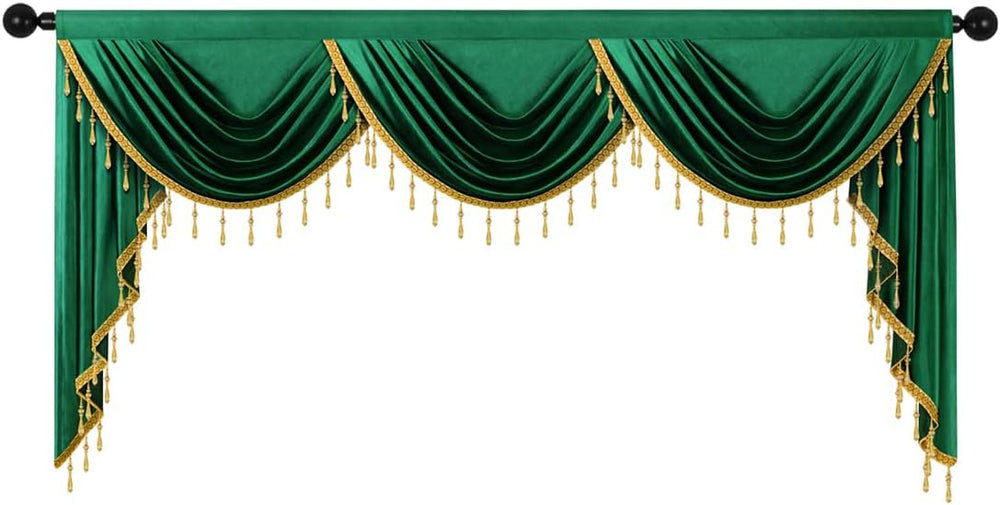 ELKCA Luxury Dark Green Velvet Curtain Valances for Living Room with Beads(98...